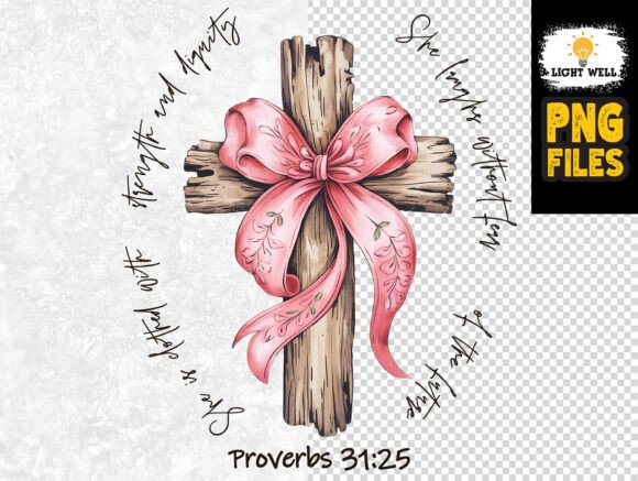Bible Jesus Design Wooden Cross Pink Bow T-Shirt Designs