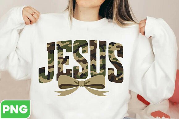 Camo Jesus Coquette PNG for T-Shirt Designs
