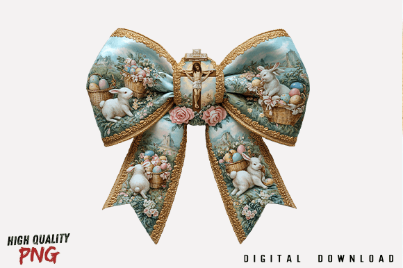 Christian Easter Bunny Coquette Bow PNG for T-Shirt Designs