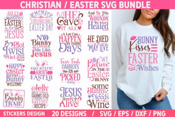 Christian Easter SVG Bundle, Stickers PNG & T-Shirt Designs