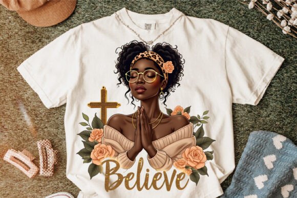 Christian PNG, Black Woman Messy Bun T-Shirt Designs