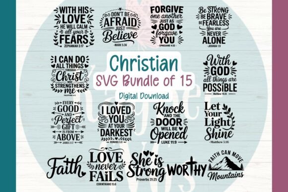 Christian SVG Bundle of 15 Designs PNG for T-Shirt Designs