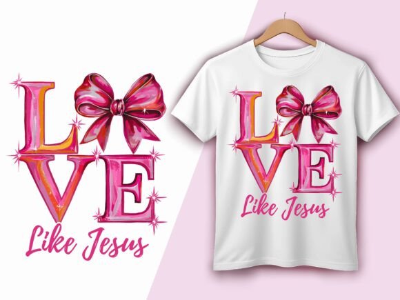 Love Like Jesus Pink Glitter Bow Vector: T-Shirt Designs